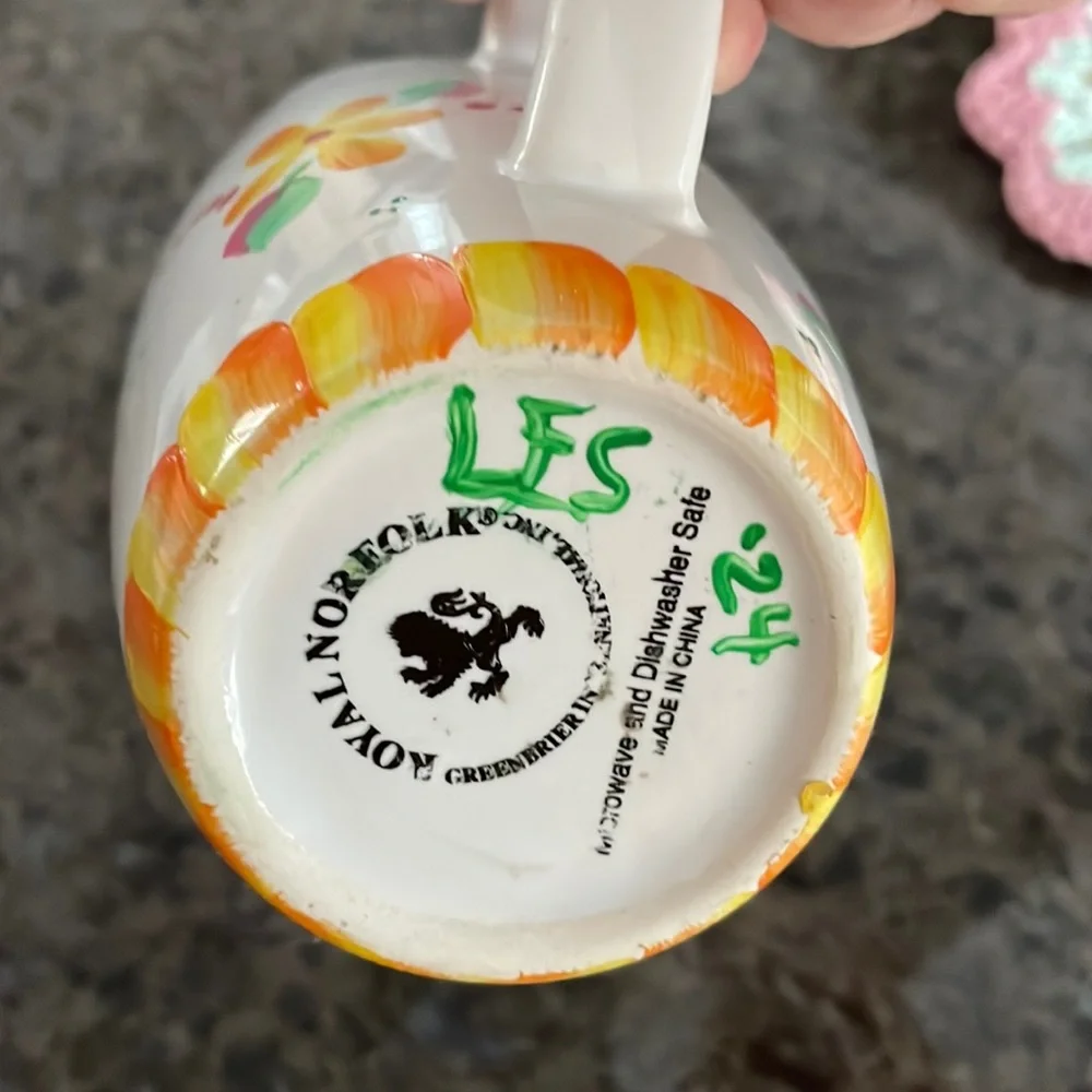 Hand Painted Mug + Matching Crochet Coaster - Unique Handmade Gift